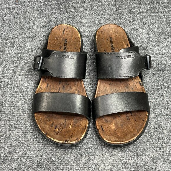 Merrell Around Town Sandals Women's Size 8 Black Leather Buckle Strap Slides - Picture 3 of 12
